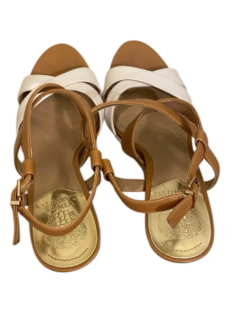 Vince Camuto Tan and White Espadrille Wedge Sandals